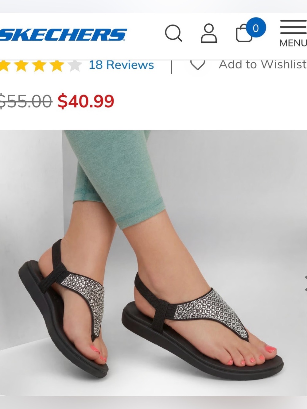 Skechers Women's Black Sparkle Thong Slingback Sandals